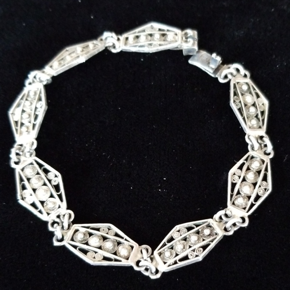 Vintage Art Deco Dainty 800 Silver Linked Bracelet